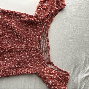 Floral Red Smocked Top